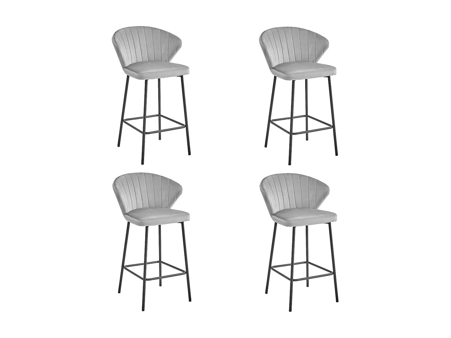 Tabouret Valora GATTA en velours gris argenté avec pieds noirs pour la cuisine (x4)