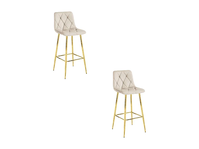 Valora KODA STOOL Barhocker, beigefarbener Samt, goldene Beine (2 Stück)