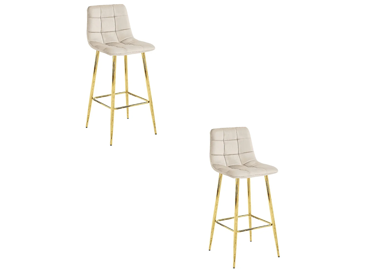 Taburete Valora TEOTO de terciopelo beige con patas doradas para cocina (x2)
