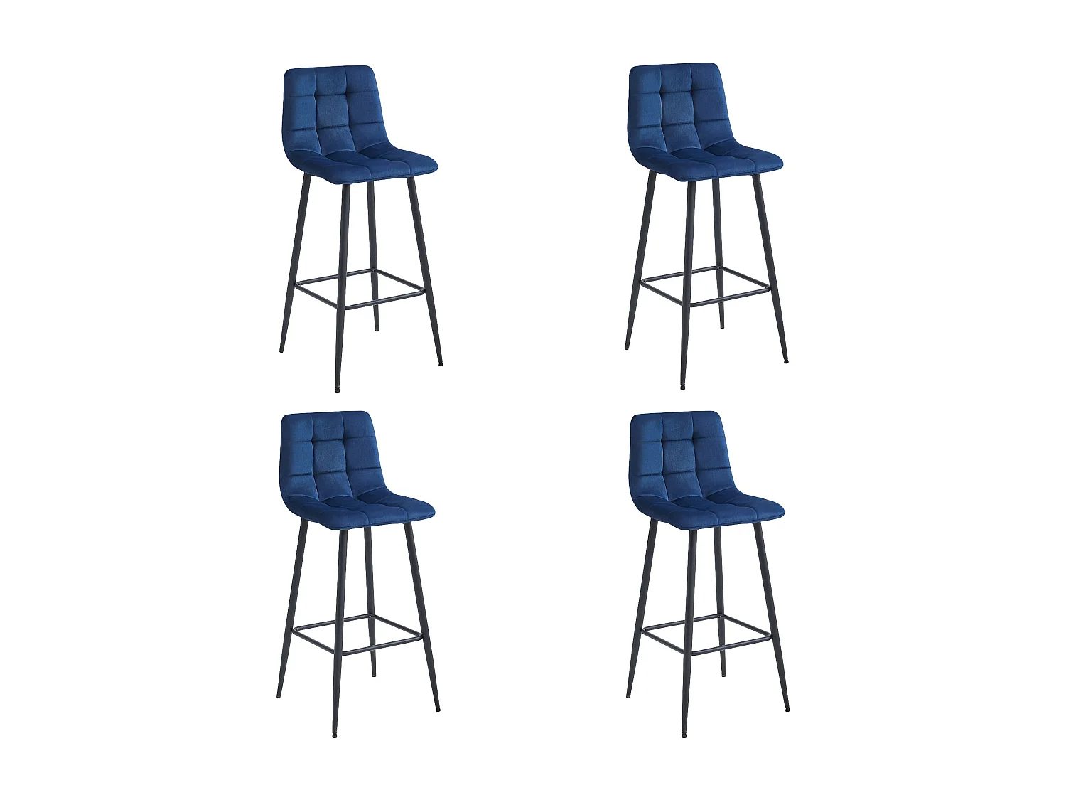 Valora TEOTO Hocker, marineblauer Samt, schwarze Beine, für die Küche (4er-Pack)