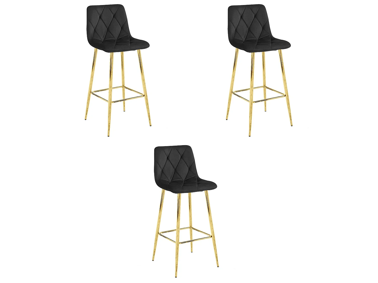 Taburete Valora KODA, terciopelo negro, patas doradas, diseño moderno (x3)