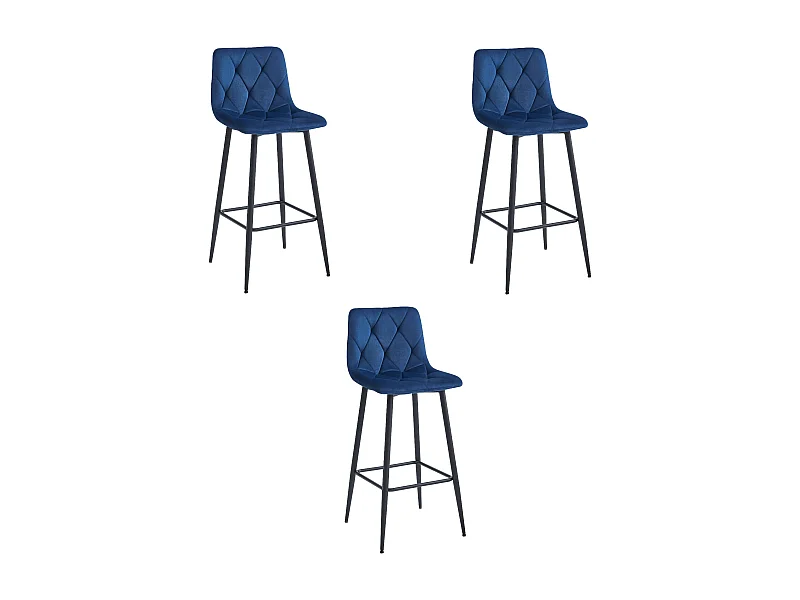 Tabouret Valora KODA, velours bleu marine, pieds noirs x3