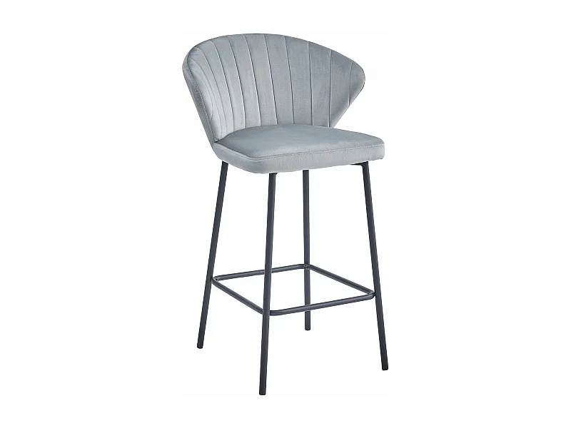 Tabouret Valora GATTA en velours gris argenté avec pieds noirs pour la cuisine