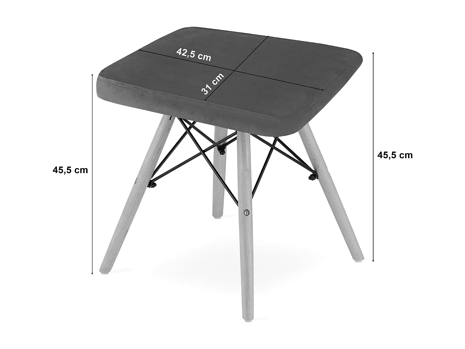 Valora PEKO Tabouret Velours Gris Pieds Naturels x4