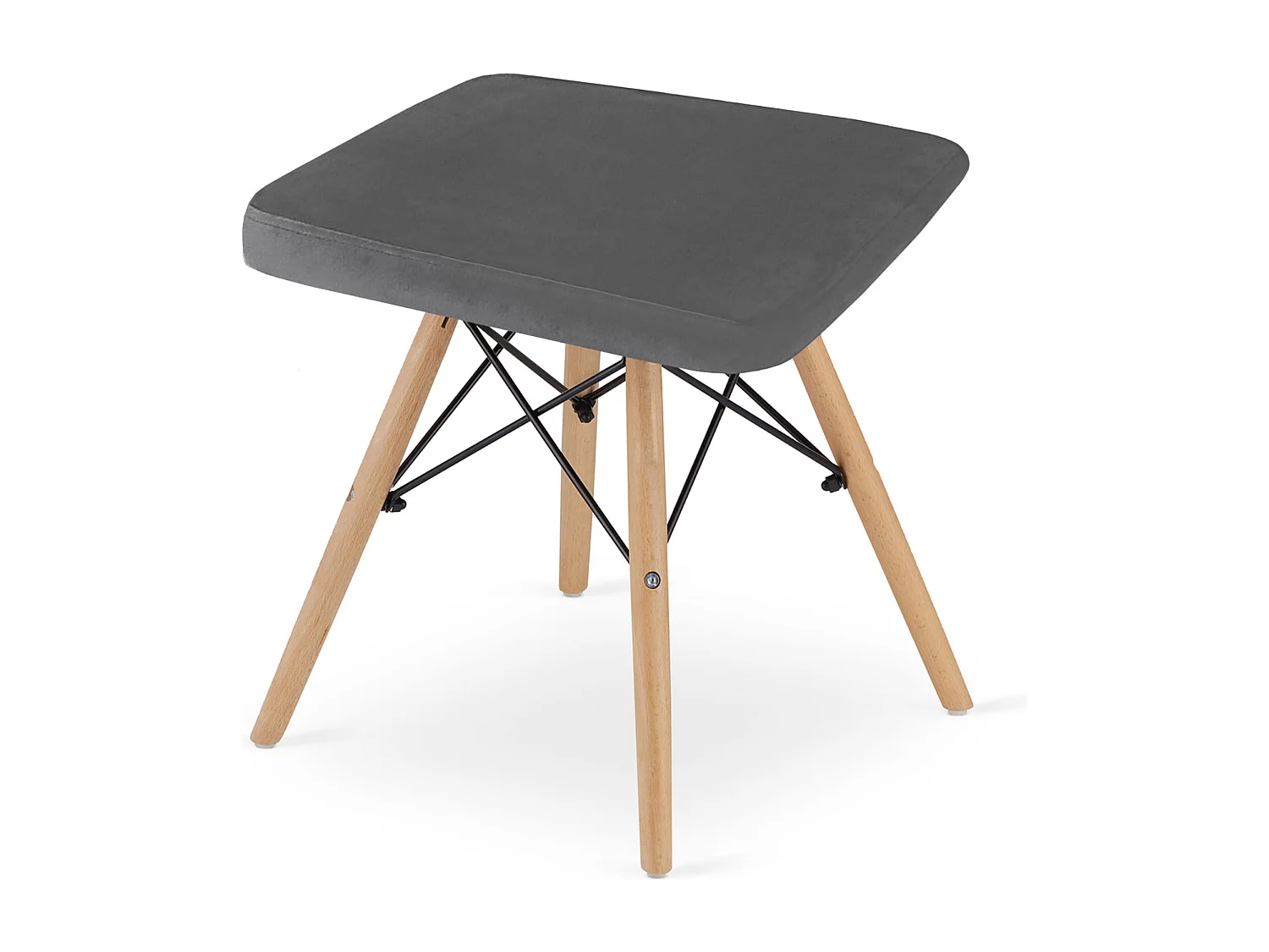 Valora PEKO Tabouret Velours Gris Pieds Naturels x4