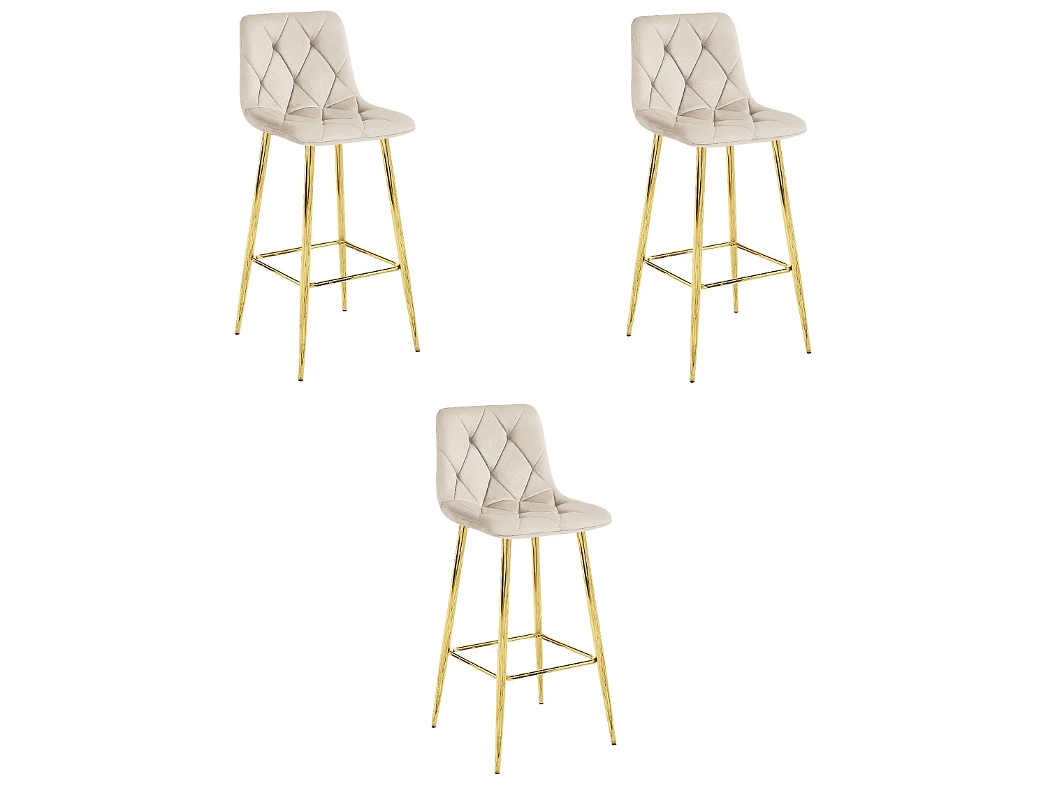 Tabouret Valora KODA en velours beige, pieds dorés, pour cuisine (x3)