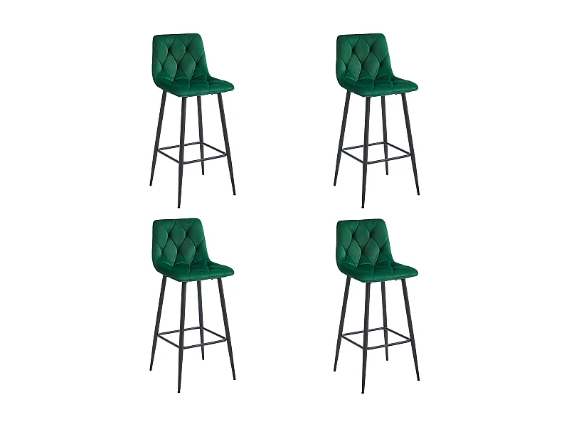 Tabouret Valora KODA en velours vert foncé, pieds noirs x4