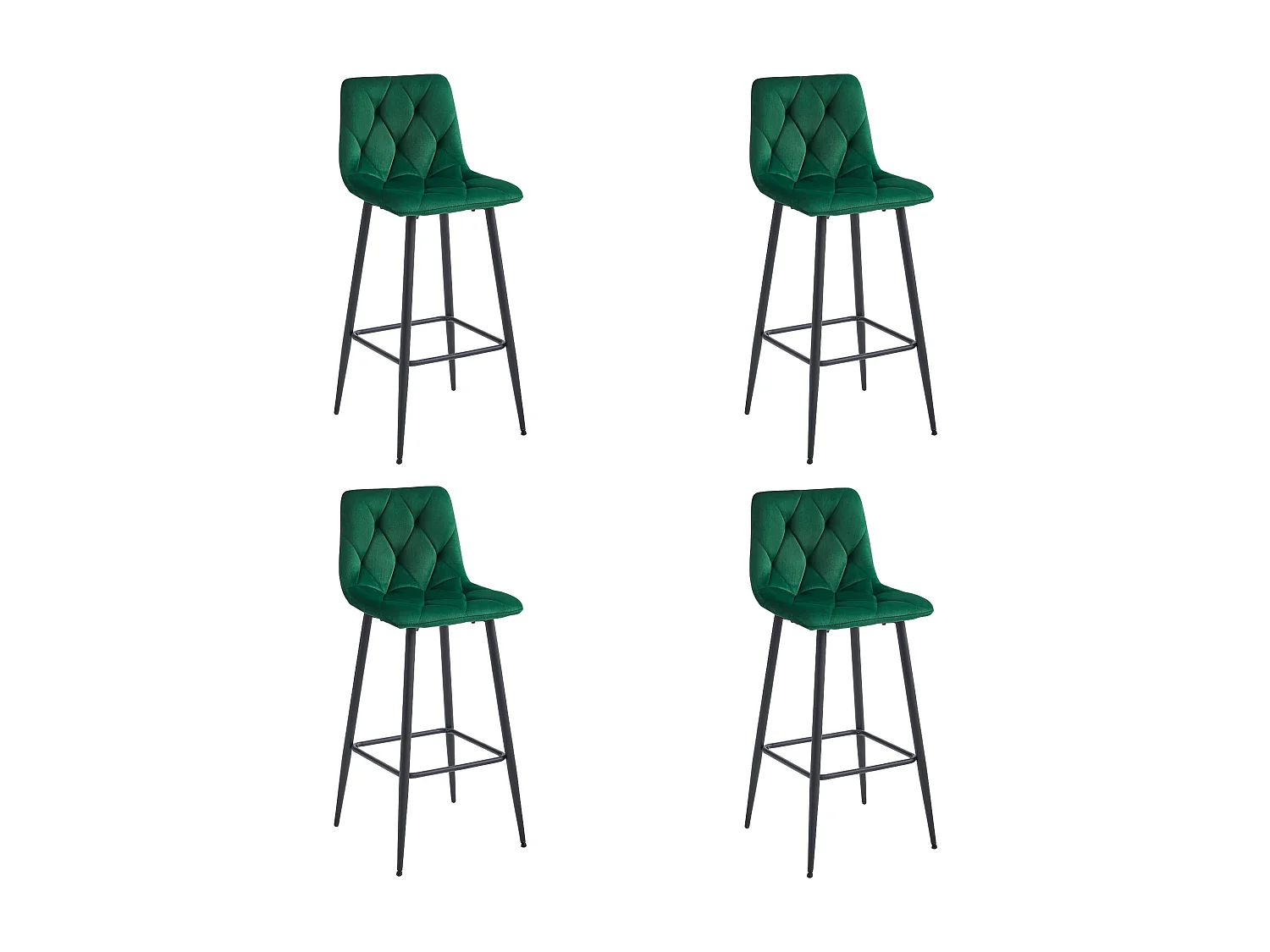 Tabouret Valora KODA en velours vert foncé, pieds noirs x4