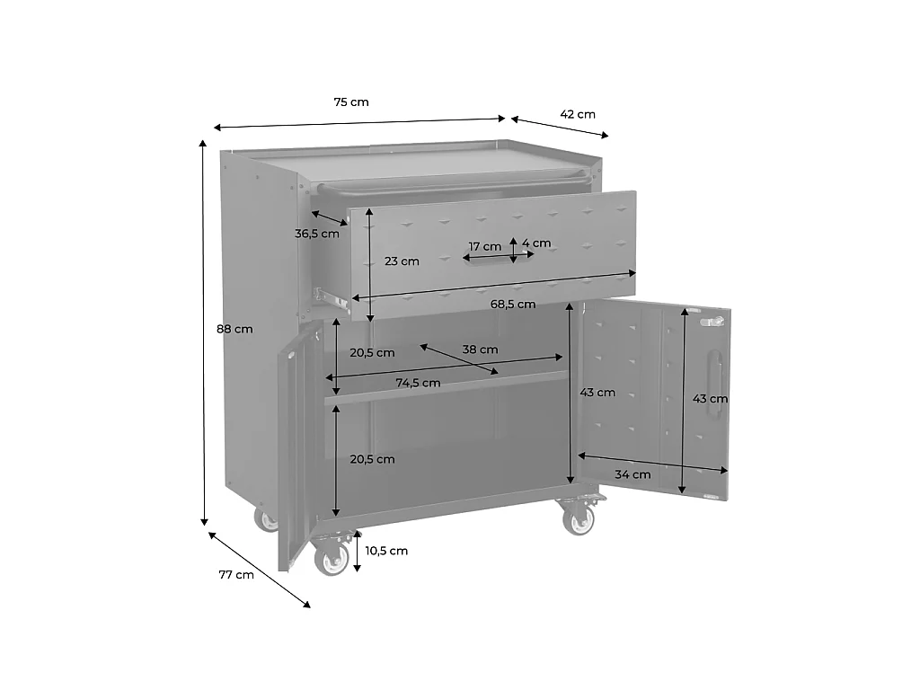 Mueble bajo de almacenamiento para garaje con 1 cajón y 2 puertas
