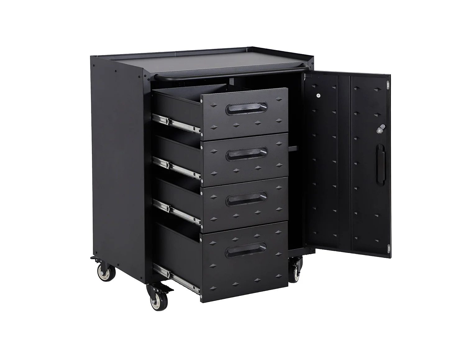 Meuble bas de rangement pour garage avec 4 tiroirs et une porte