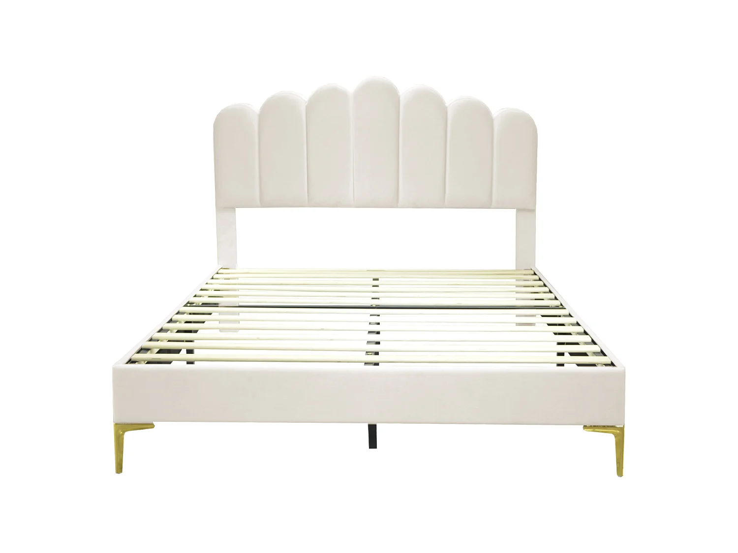 Tweepersoonsbed 140 x 200 cm - bed met lattenbodem - verstelbaar hoofdeinde - fluweel - beige