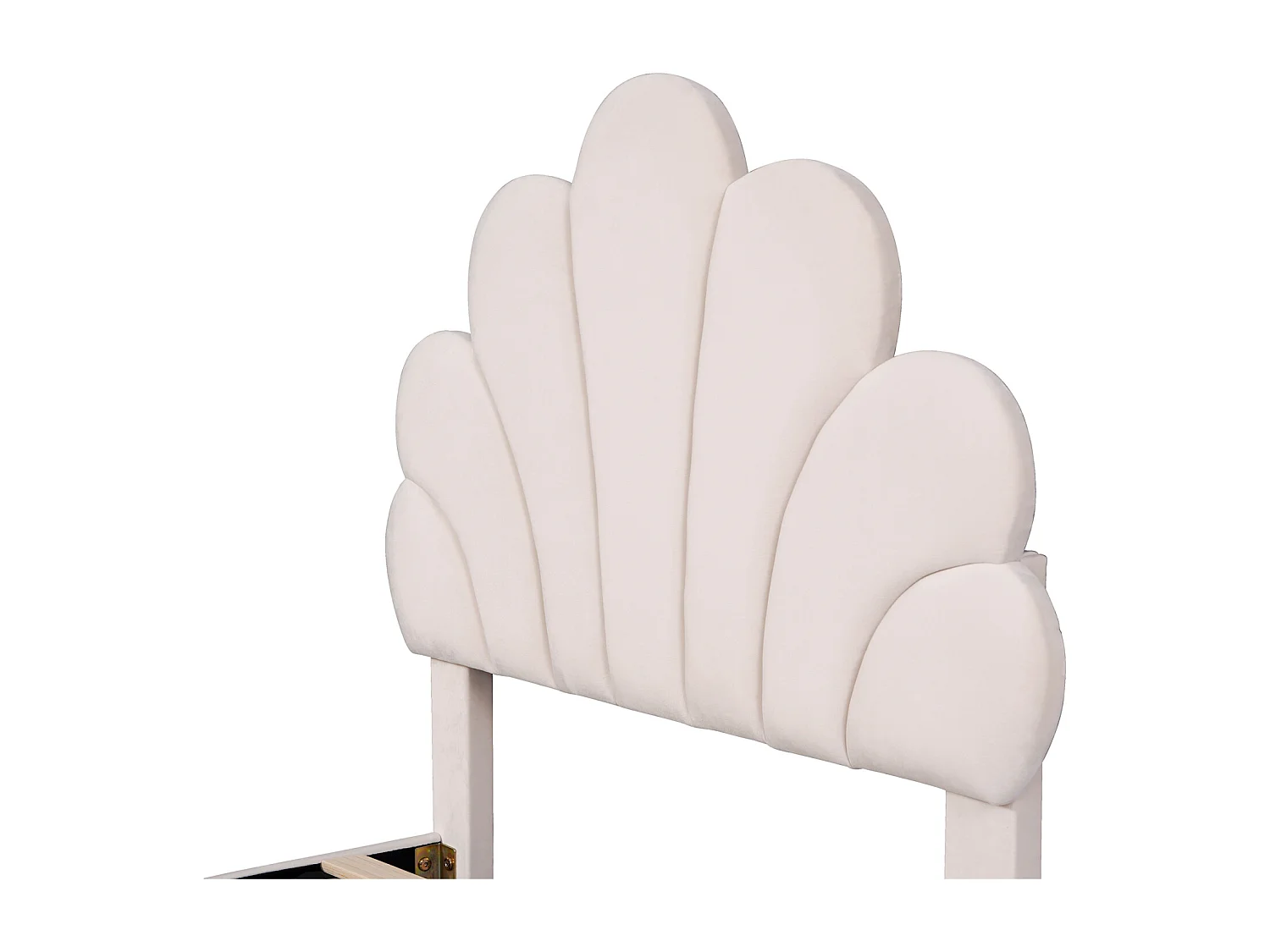 Eenpersoonsbed van 90x200 cm - met bloemenhoofdbord en lattenbodem - fluweel - beige