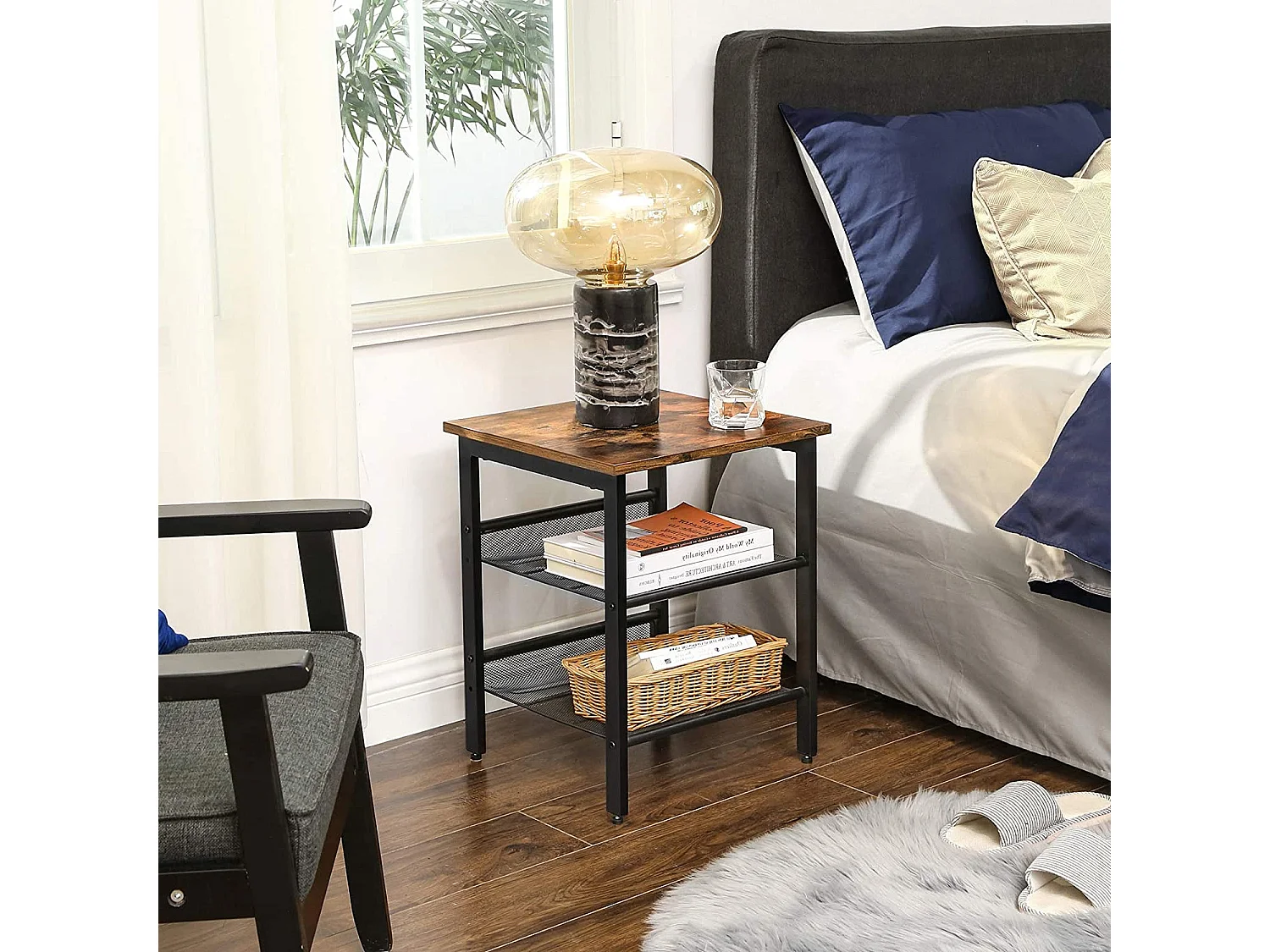 Stolik kawowy Valora Table Cabinet Rustic Brown Black Płyta wiórowa Stal