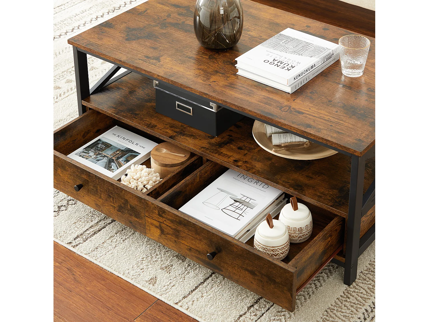 Tavolino da caffè Valora LCT21BXV1 in stile loft marrone rustico