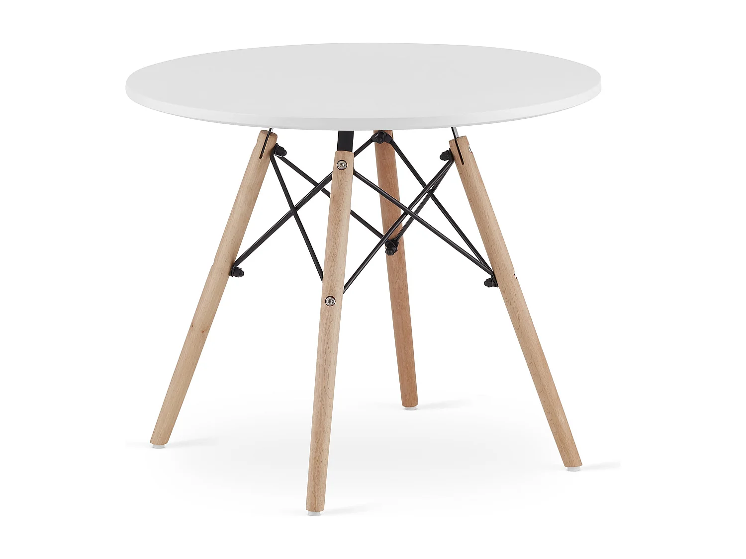 Table basse ronde moderne Valora MAKSI, pieds en hêtre blanc, 60 cm