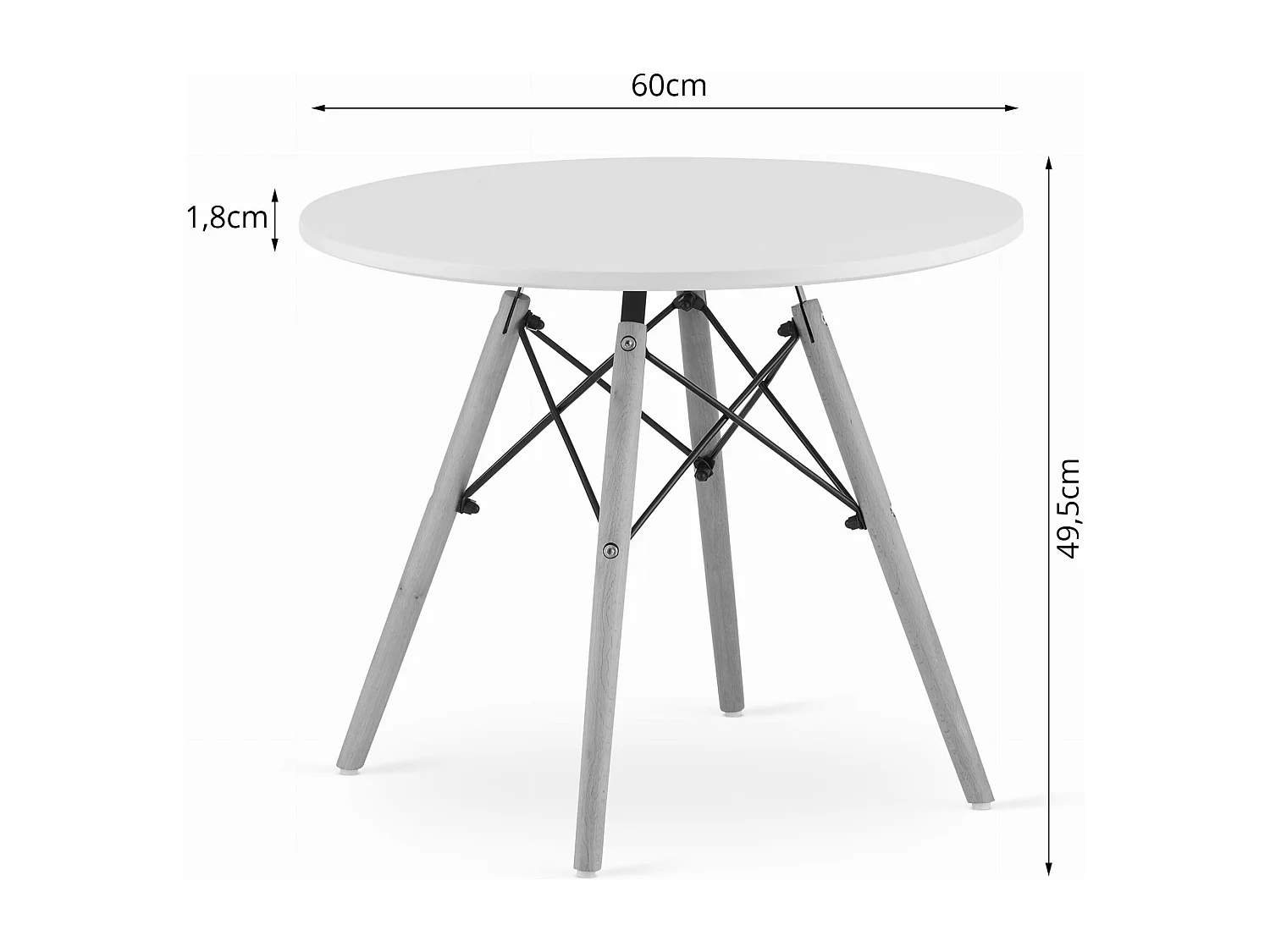 Table basse ronde moderne Valora MAKSI, pieds en hêtre blanc, 60 cm