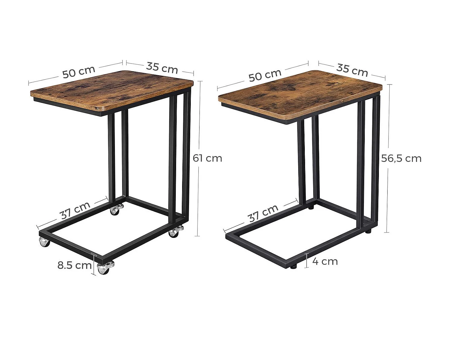 Valora Tafel op Wielen Salontafel Rustiek Bruin Zwart