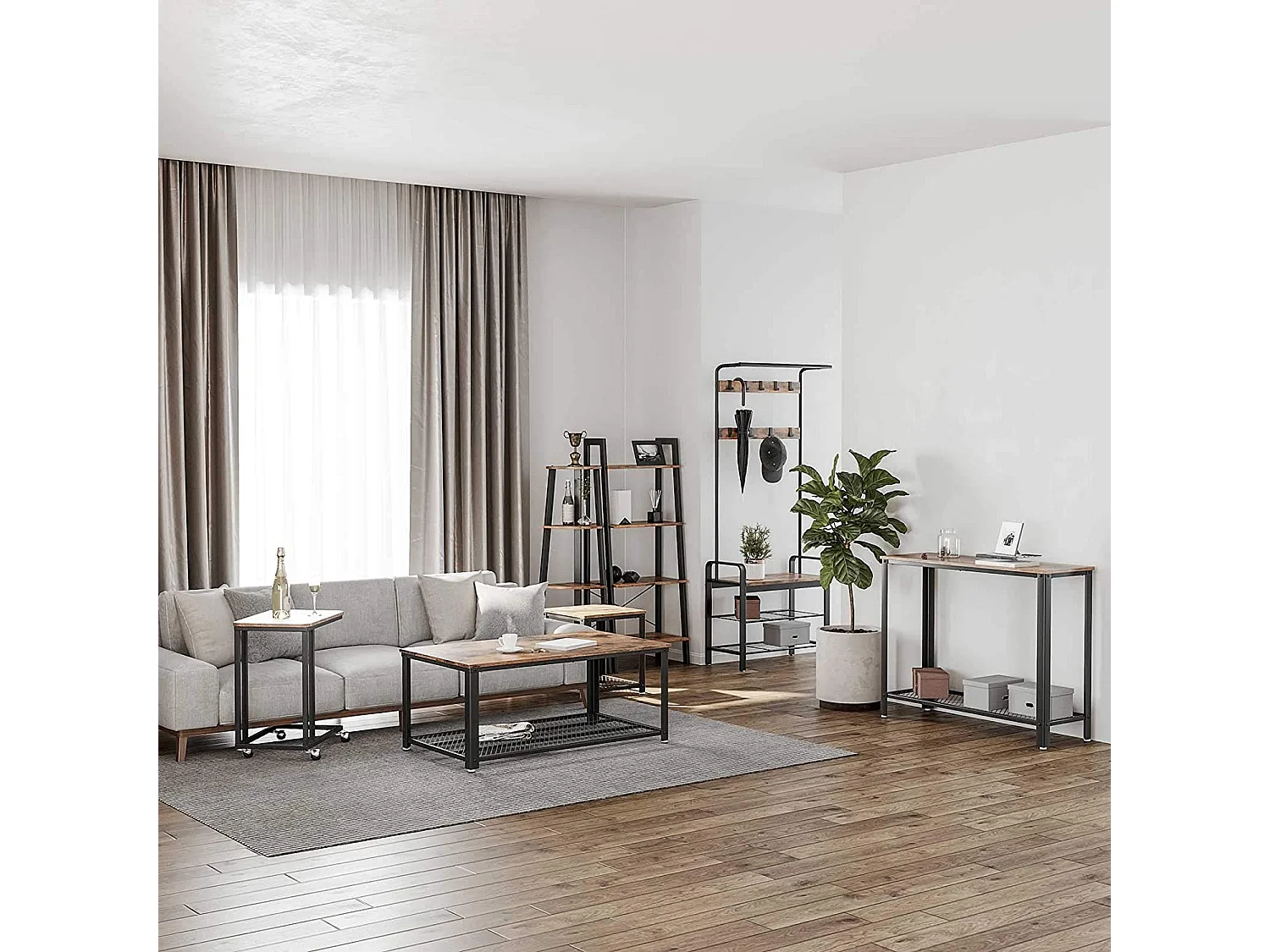 Valora Tafel op Wielen Salontafel Rustiek Bruin Zwart