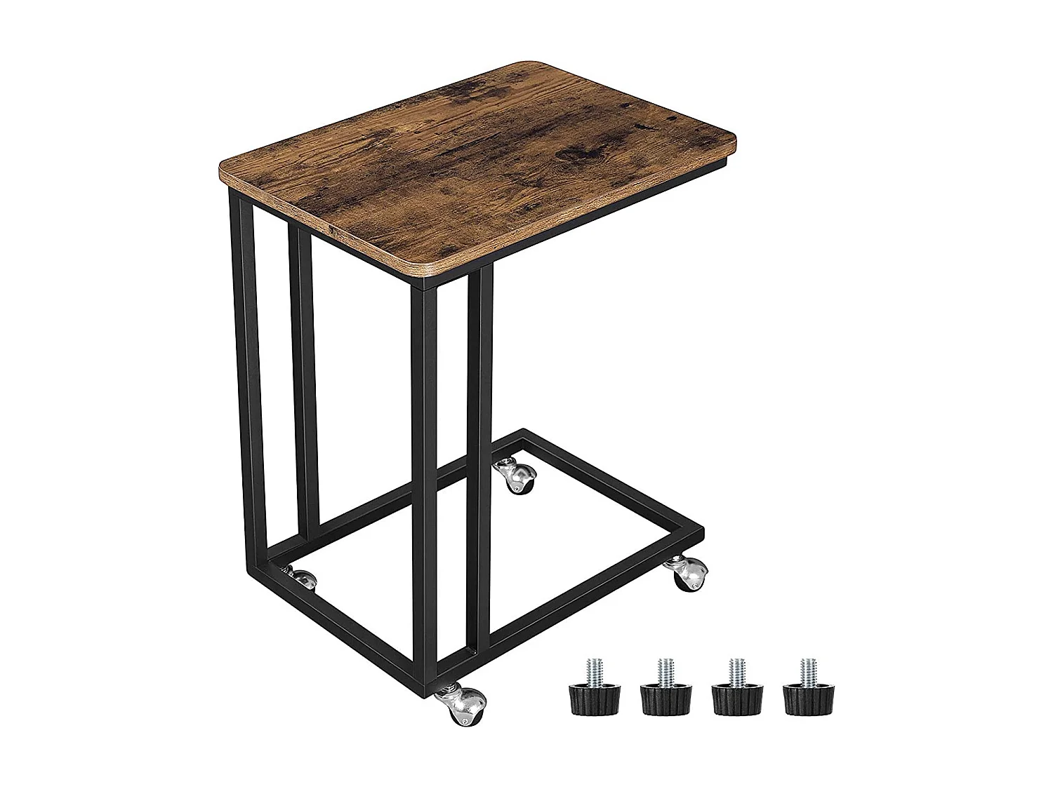 Table basse Valora sur roulettes, style rustique, marron et noir