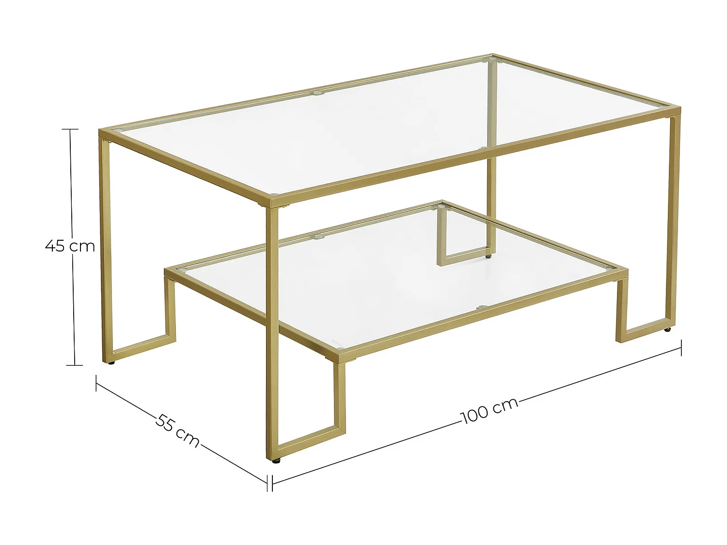 Valora Couchtisch mit goldener Glasplatte für das Wohnzimmer