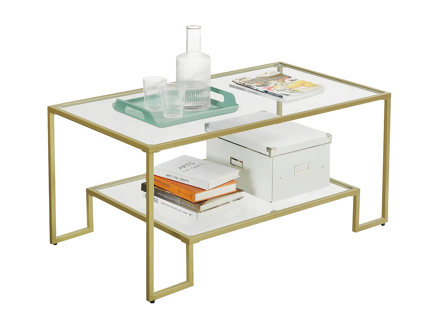 Valora Couchtisch mit goldener Glasplatte für das Wohnzimmer