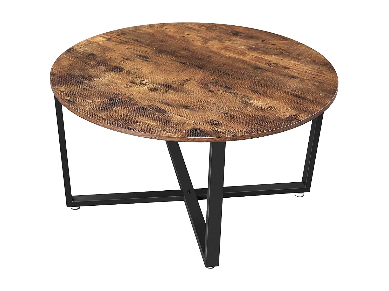 Table basse ronde Valora LCT88X, panneau de particules brun rustique, acier