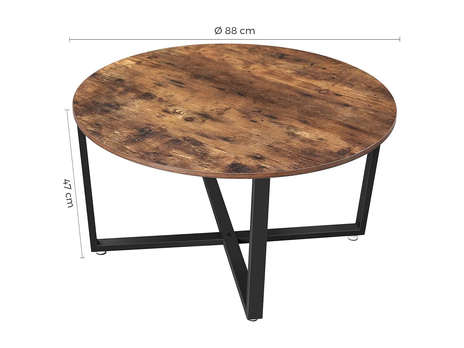 Table basse ronde Valora LCT88X, panneau de particules brun rustique, acier