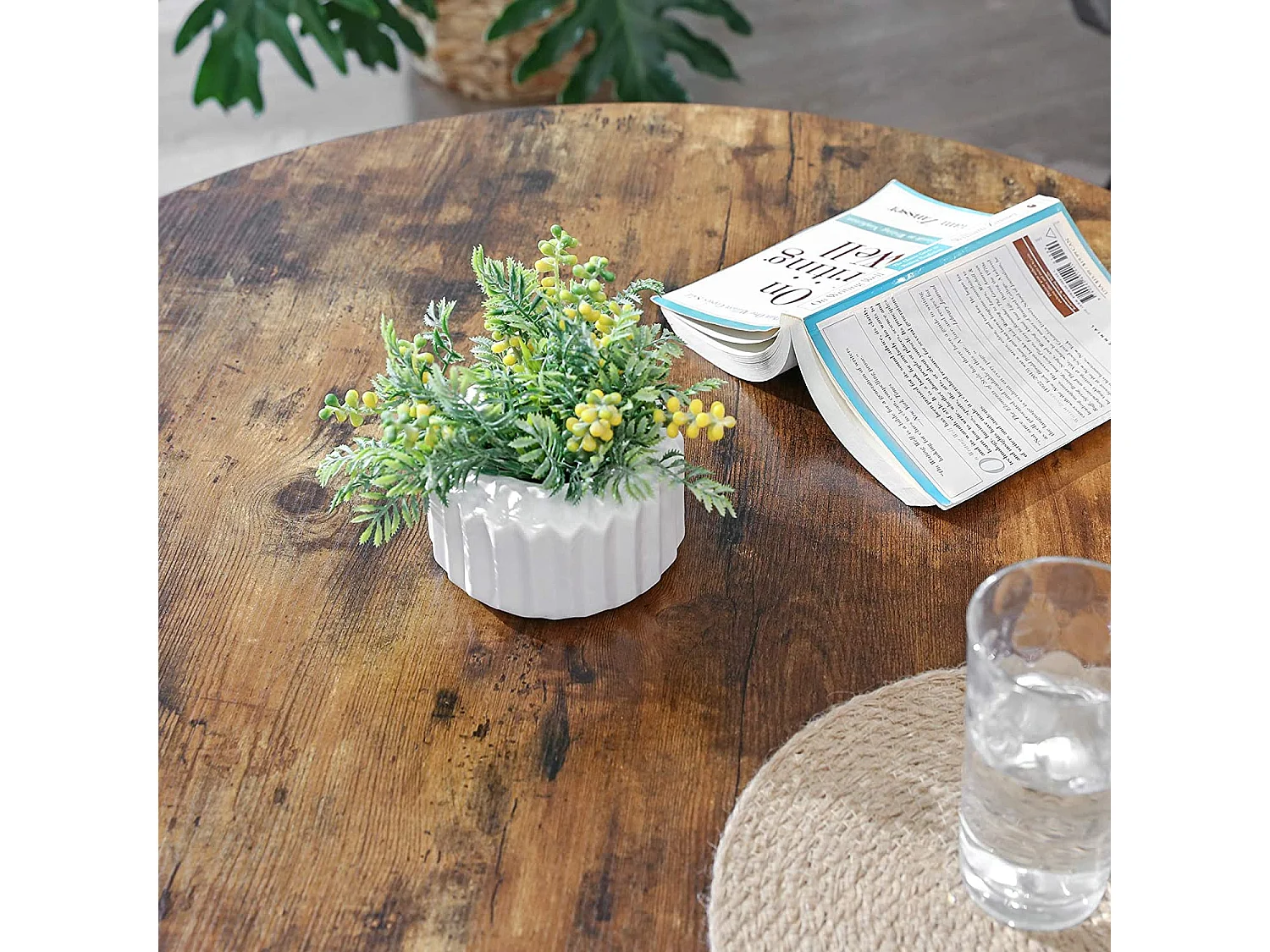 Table basse ronde Valora LCT88X, panneau de particules brun rustique, acier