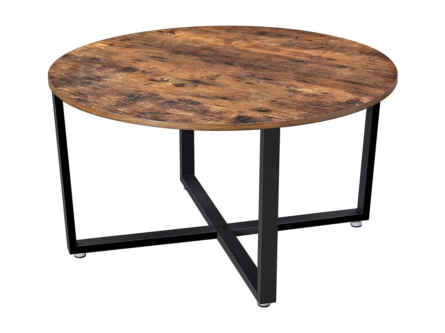 Table basse ronde Valora LCT88X, panneau de particules brun rustique, acier