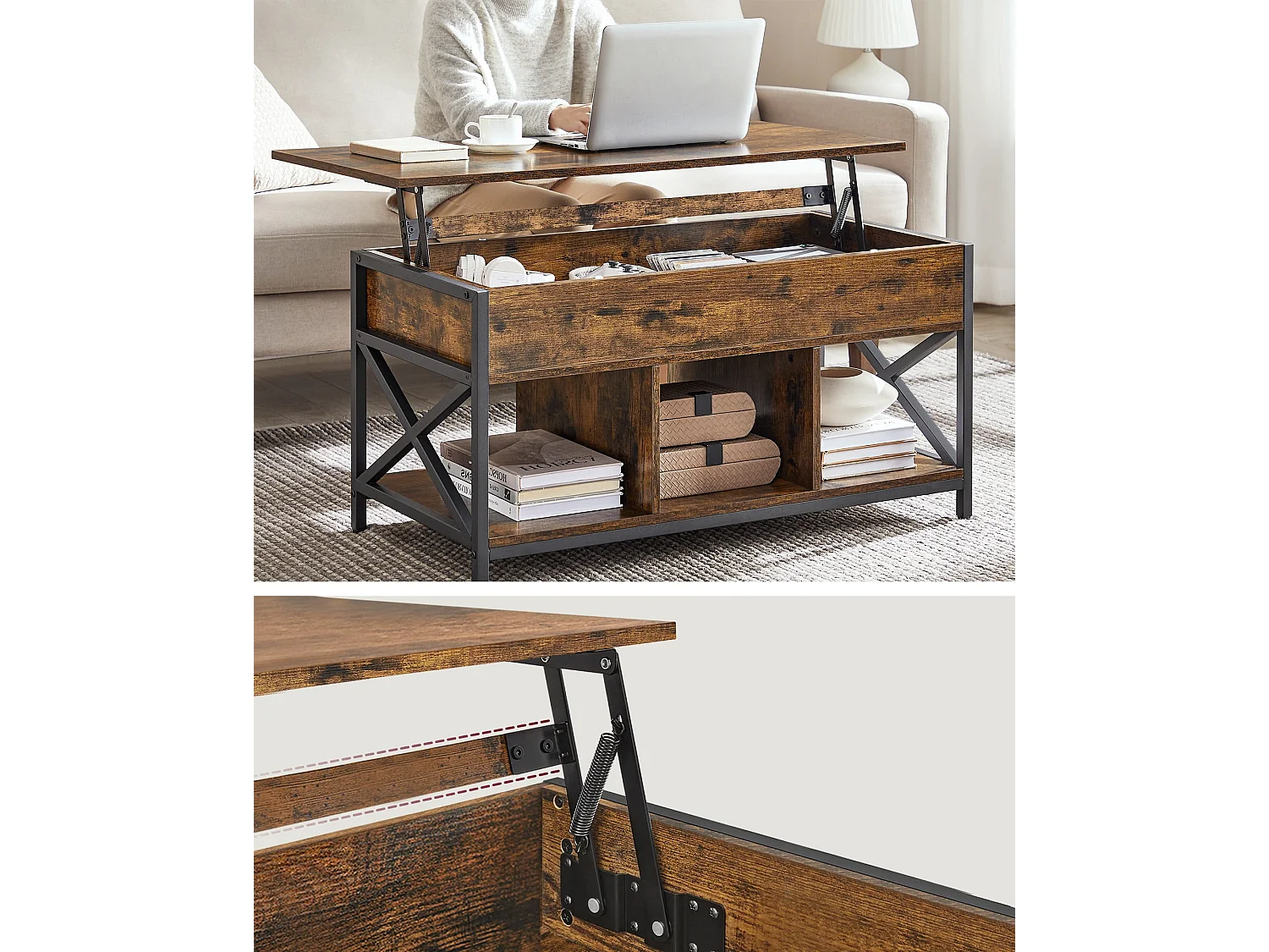 Table basse Valora en métal brun rustique pour salon