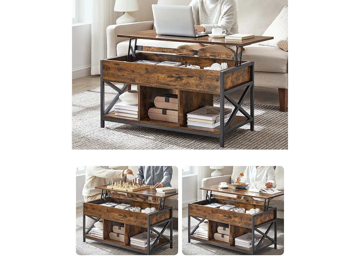 Table basse Valora en métal brun rustique pour salon