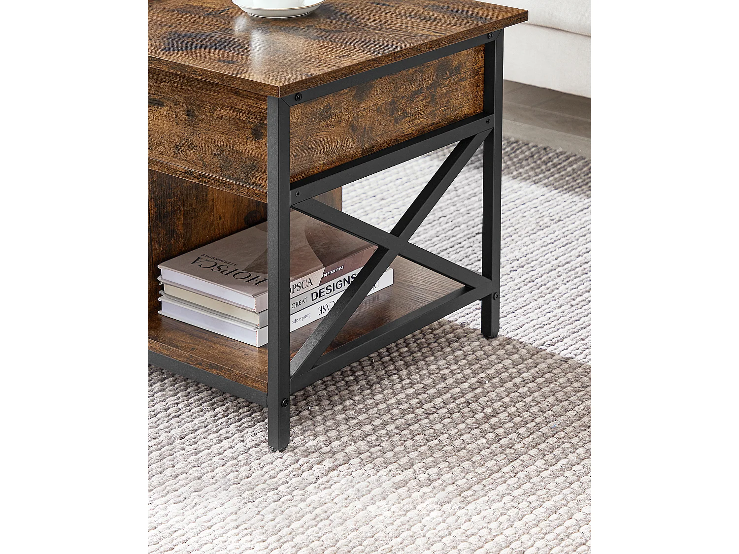 Table basse Valora en métal brun rustique pour salon