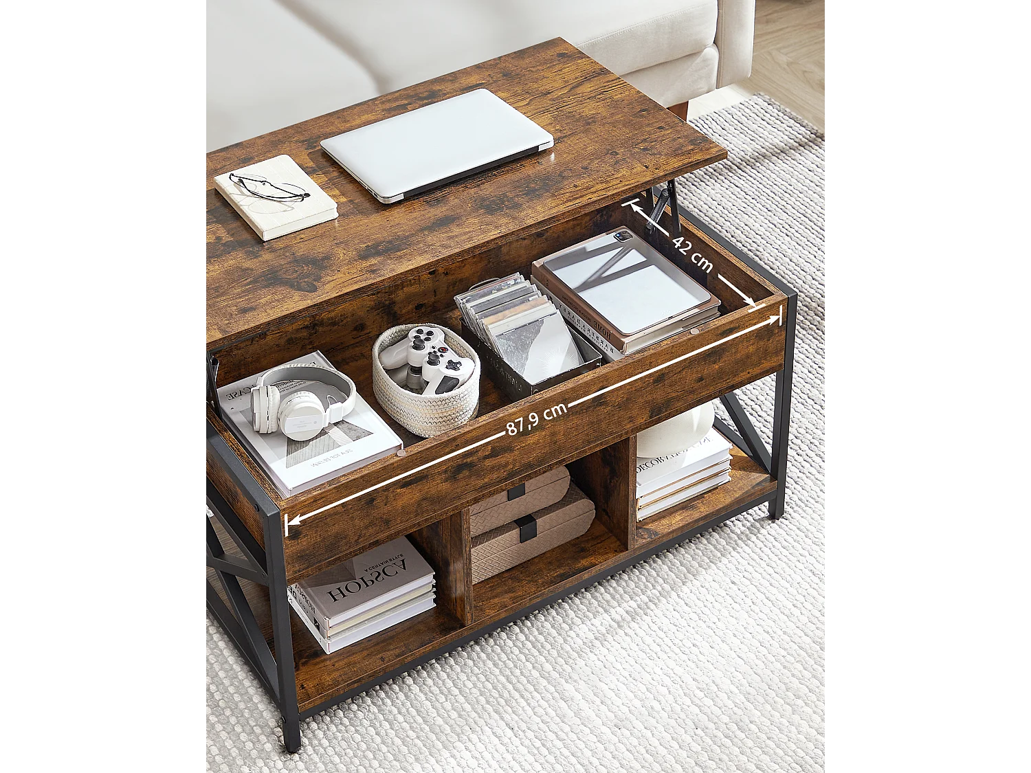 Table basse Valora en métal brun rustique pour salon