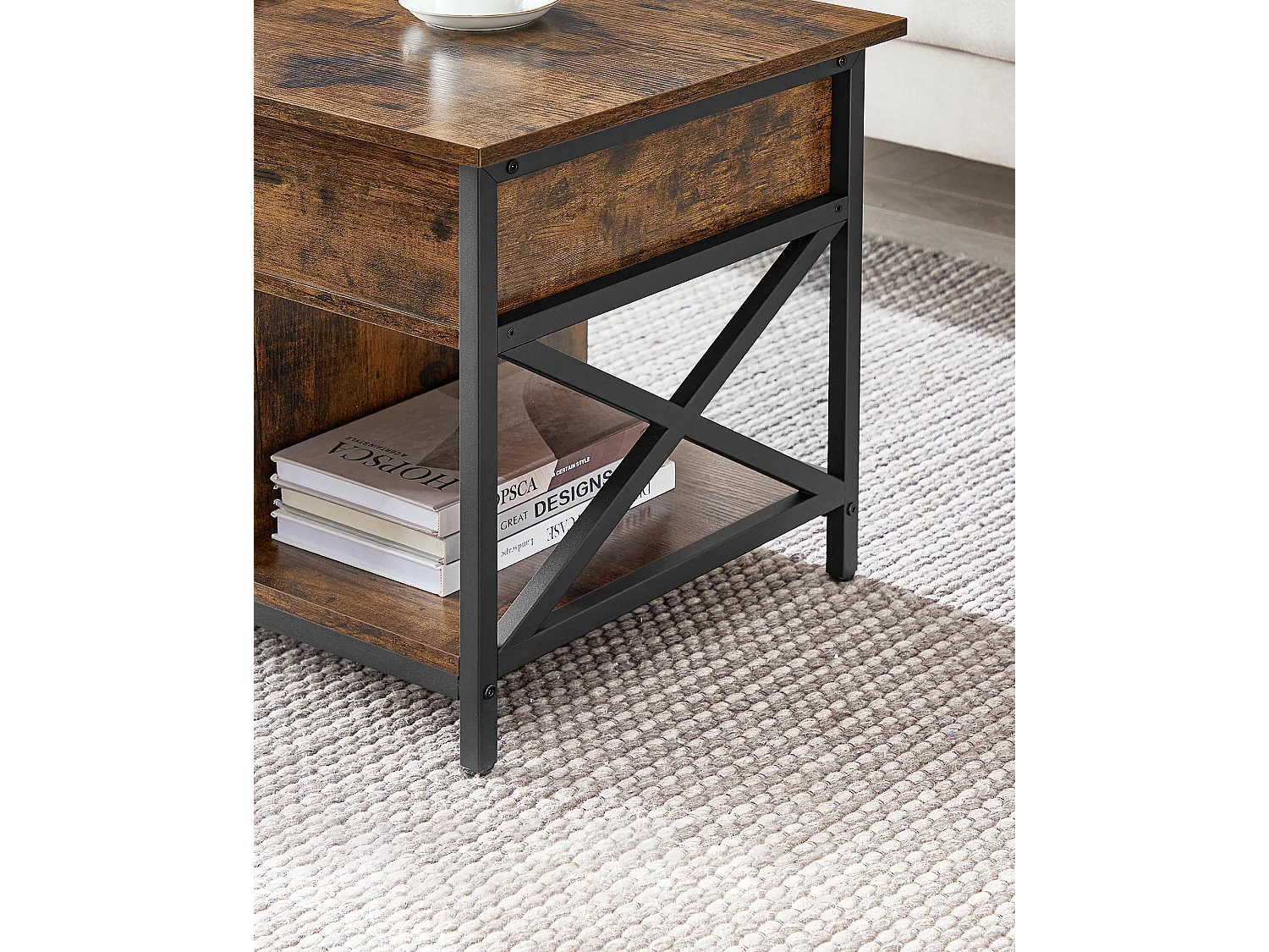 Table basse Valora en métal brun rustique pour salon