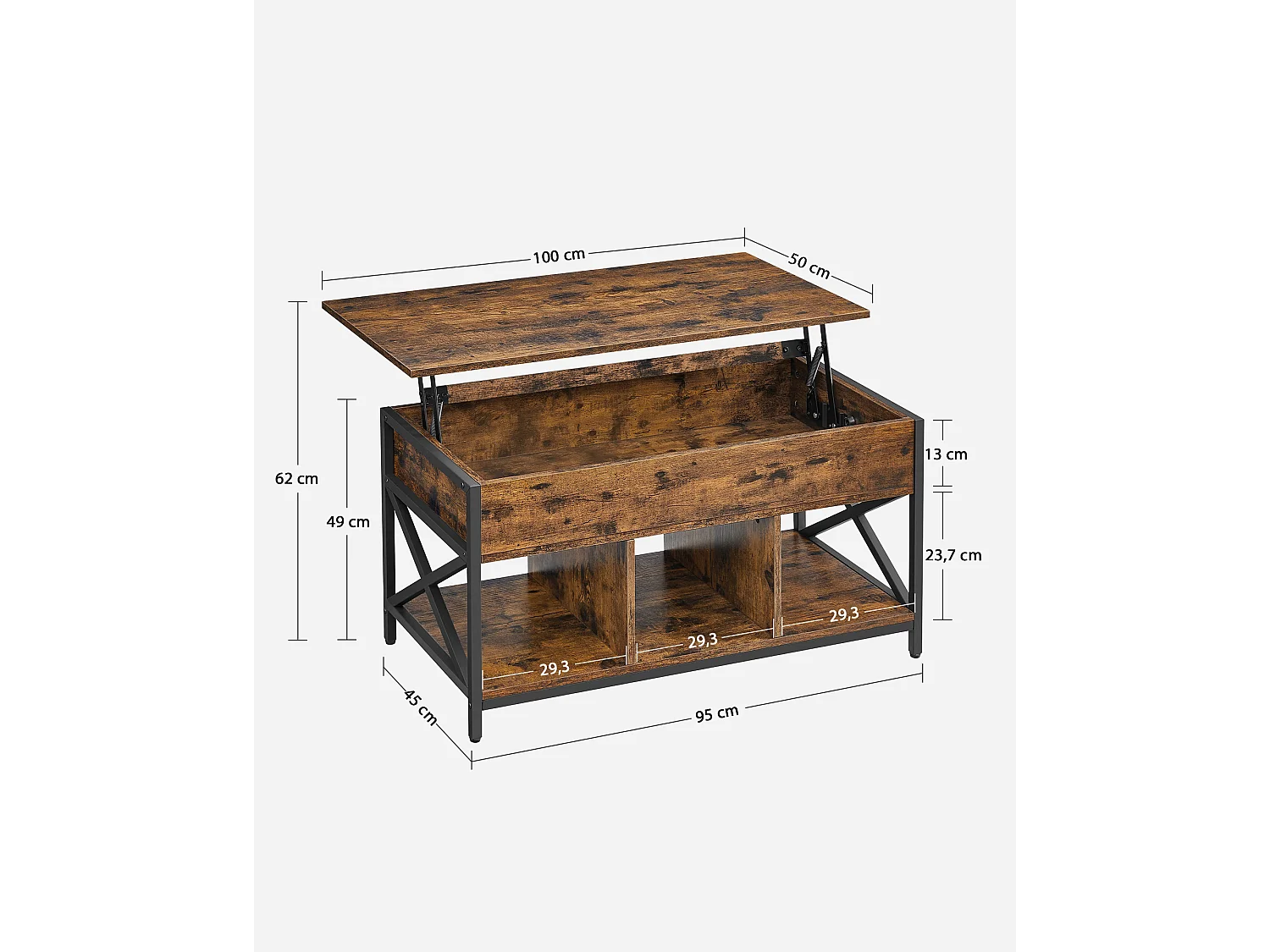 Table basse Valora en métal brun rustique pour salon