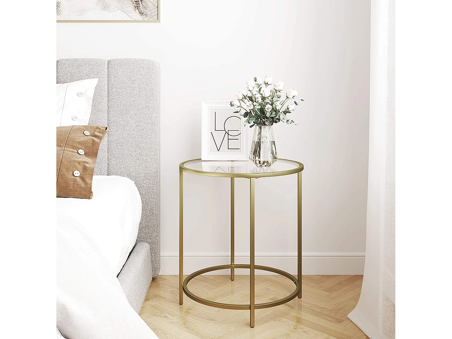 Stolik kawowy Valora GLASS TABLE ze złotym, żelaznym, szklanym blatem do salonu