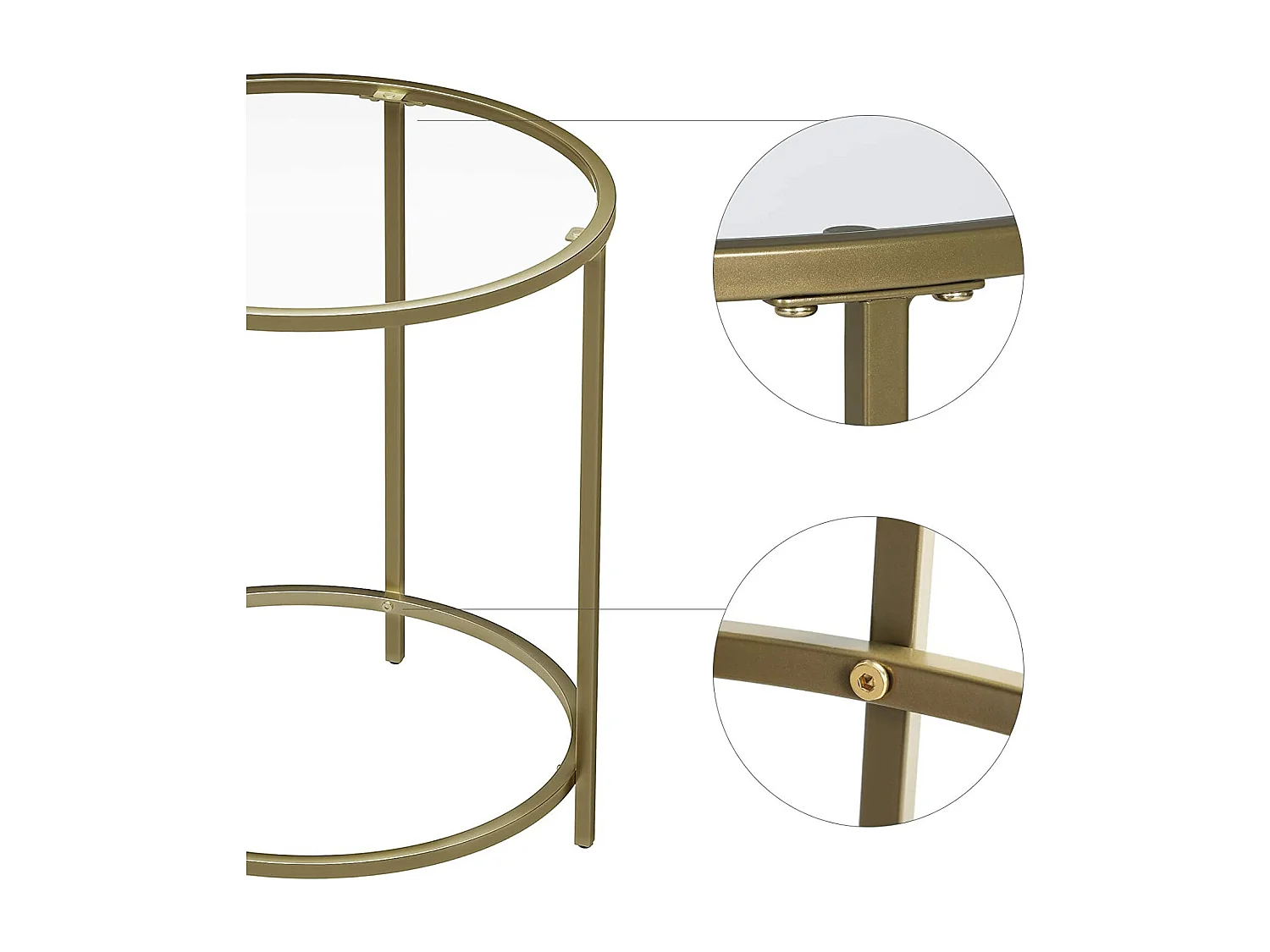 Table basse Valora en verre, plateau en verre et fer doré, idéale pour le salon