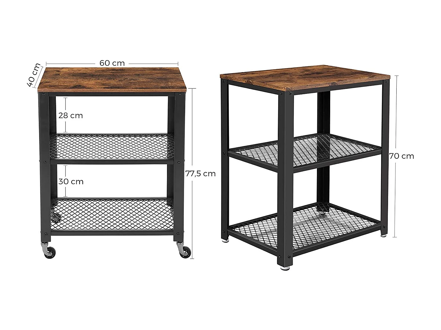 Valora Tafel op Wielen Salontafel Vintage Zwart Set van 1