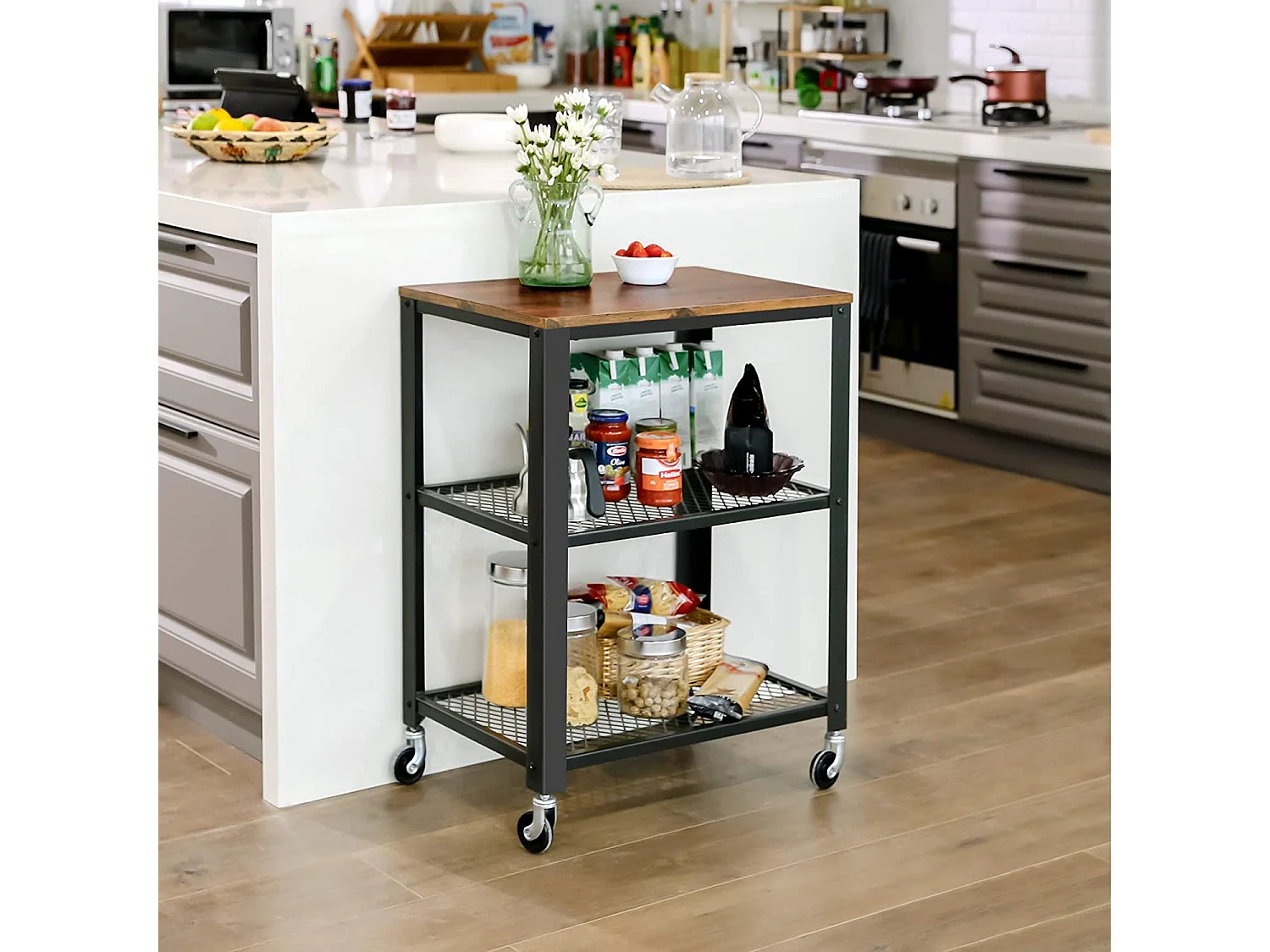 Valora Tafel op Wielen Salontafel Vintage Zwart Set van 1