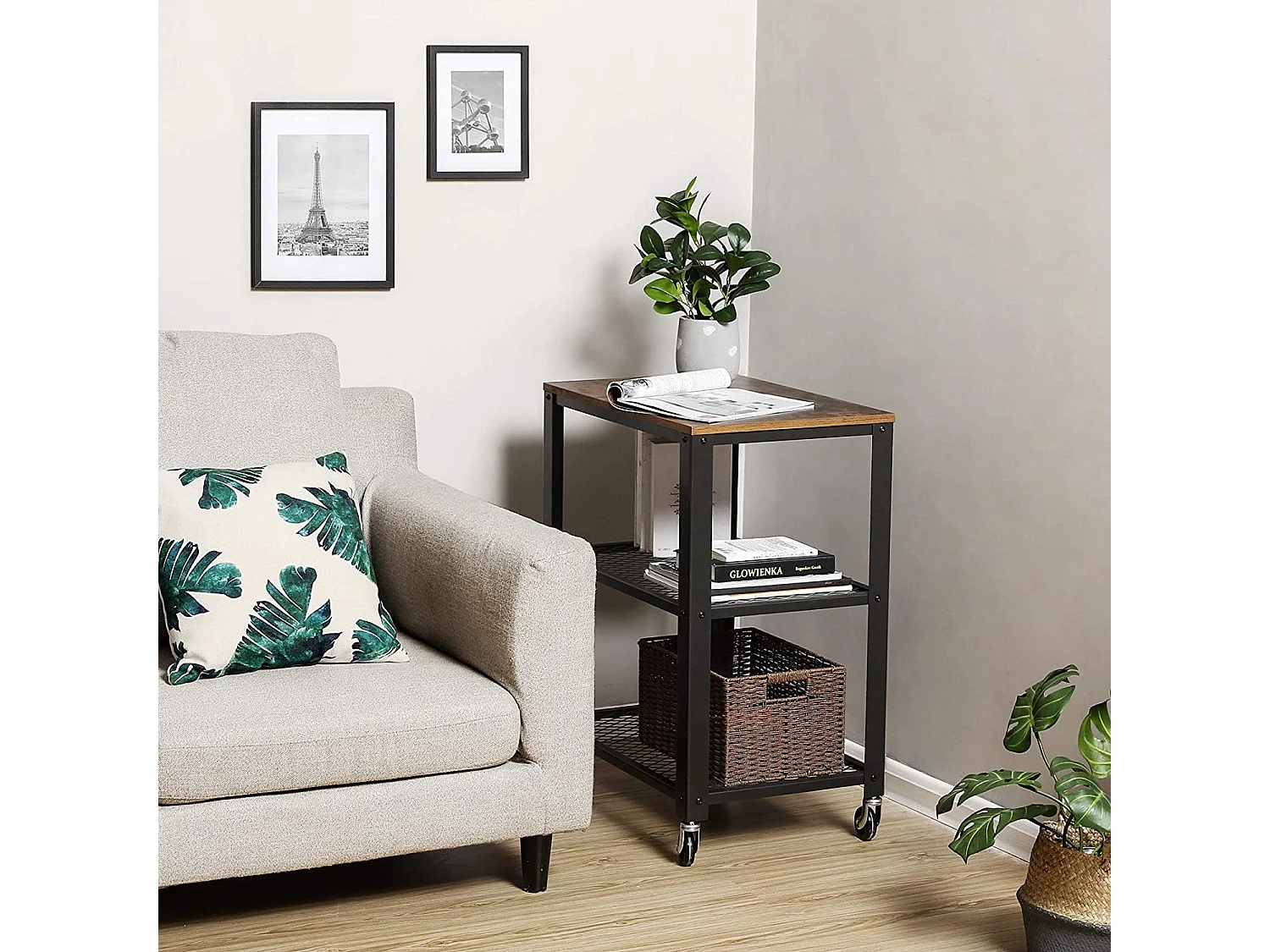 Table basse à roulettes Valora, style vintage noir, lot de 1