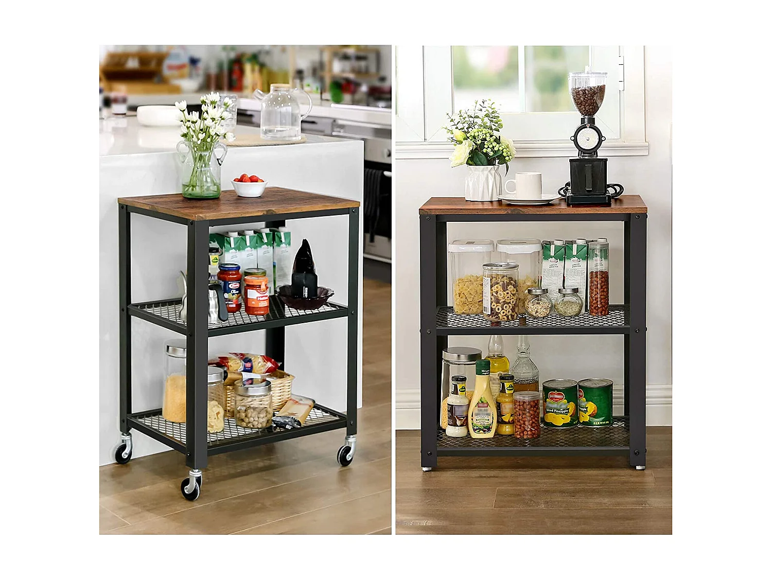 Table basse à roulettes Valora, style vintage noir, lot de 1