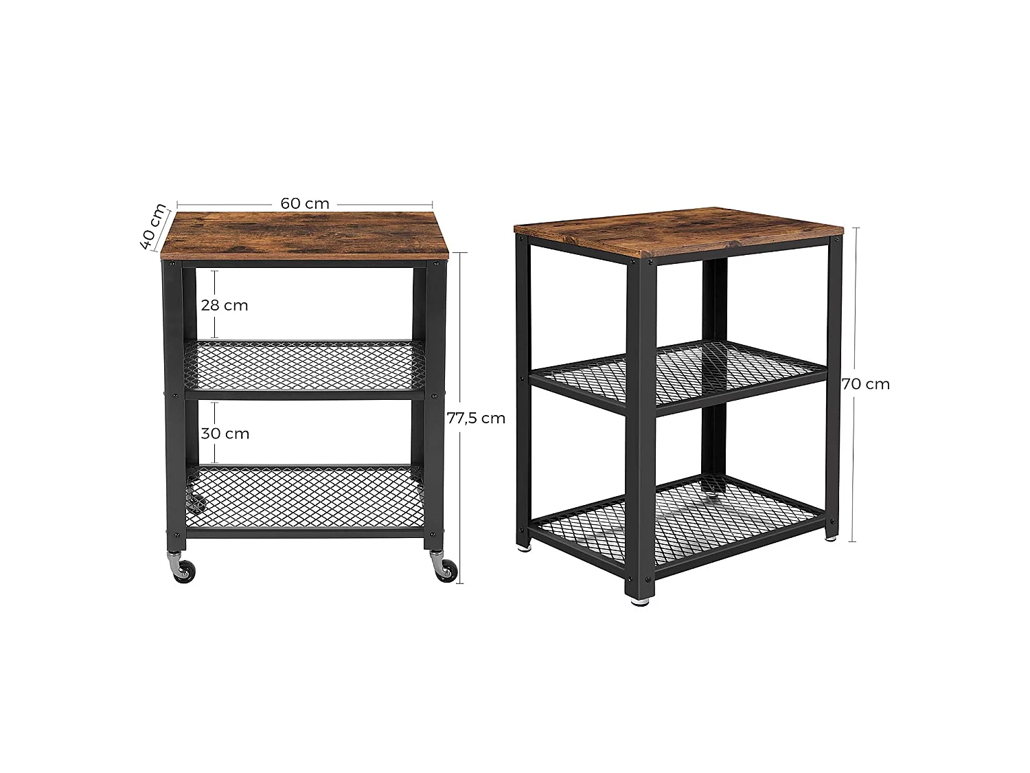 Valora Tafel op Wielen Salontafel Vintage Zwart Set van 1