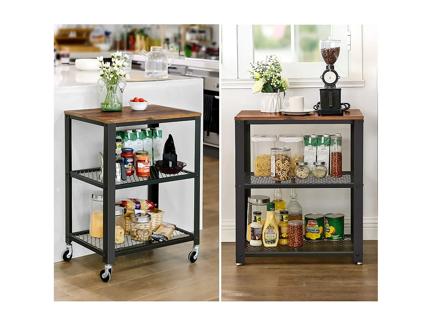 Valora Tafel op Wielen Salontafel Vintage Zwart Set van 1
