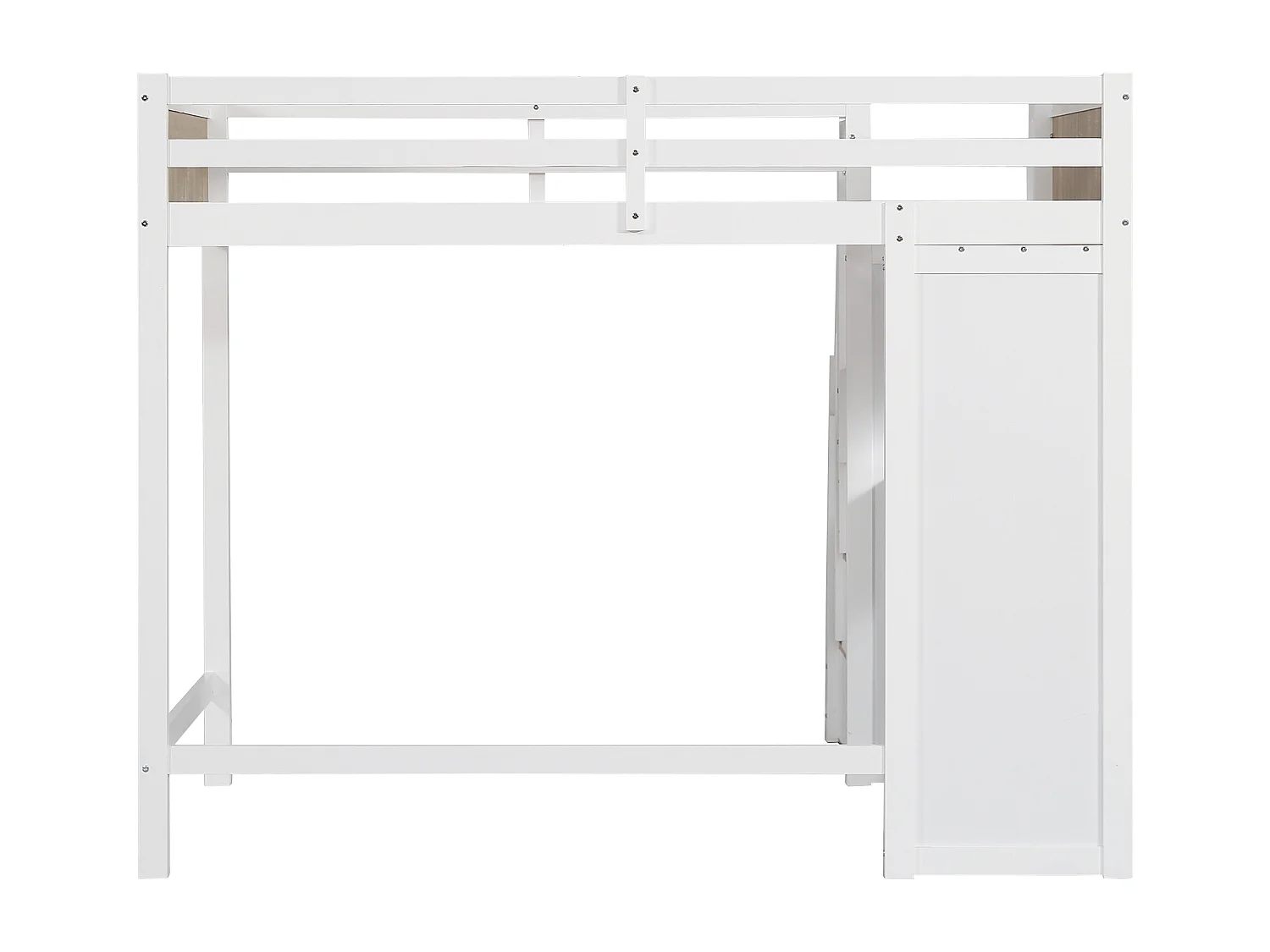 Litera infantil (90x200 cm) con barandillas, escritorio con 3 cajones y escalera – Madera de pino/MDF, blanca y natural