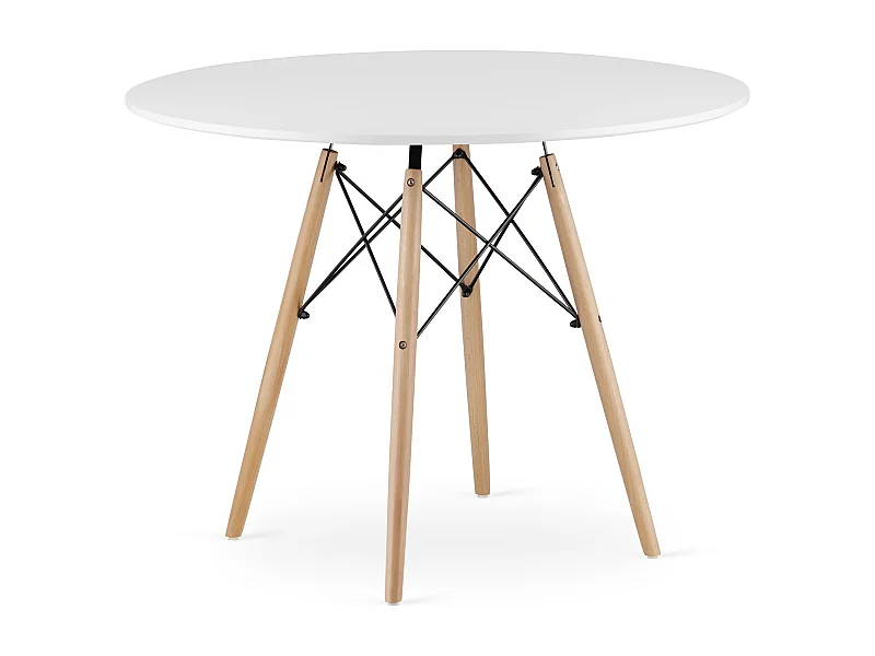 Table ronde Valora KOVA en MDF blanc, pieds en hêtre
