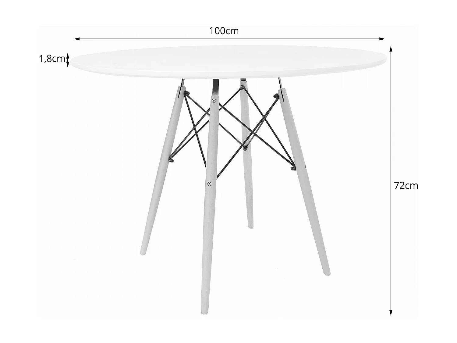 Table ronde Valora KOVA en MDF blanc, pieds en hêtre