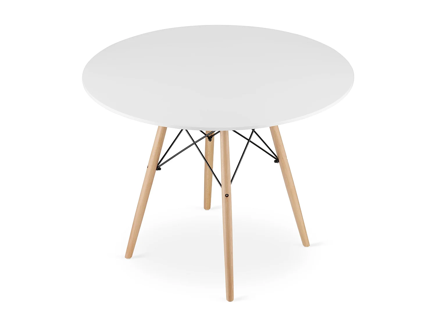 Table ronde Valora KOVA en MDF blanc, pieds en hêtre