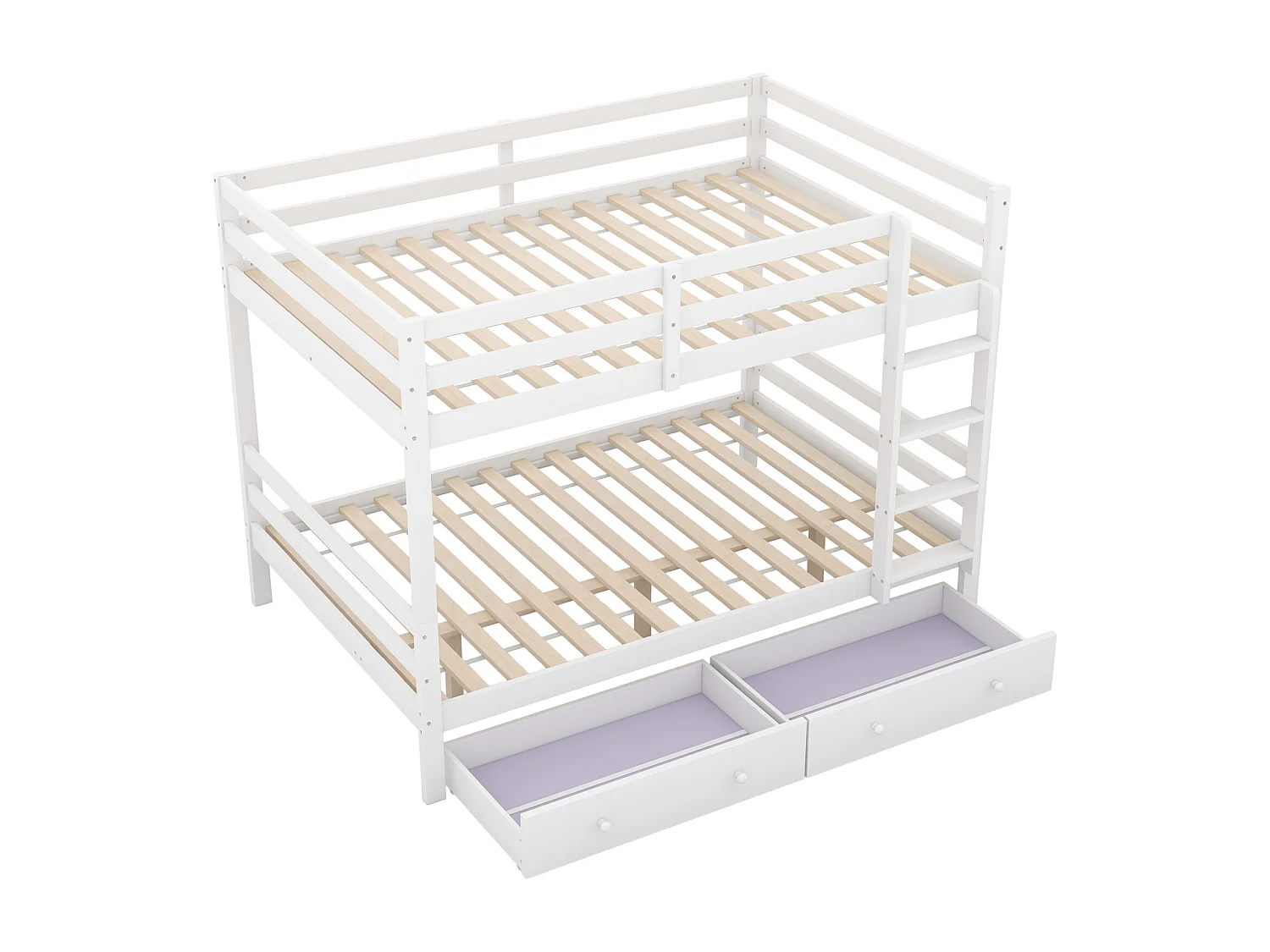 Lit superposé enfant 140x200cm blanc avec tiroirs et rangement, barrières hautes – Lit pratique, sûr et solide pour enfants