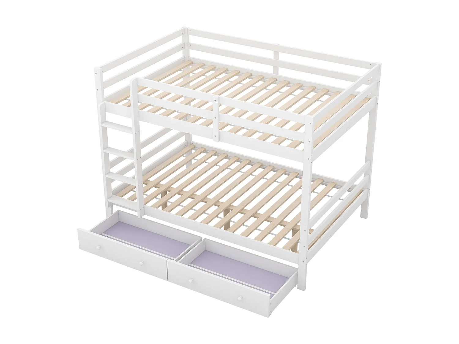 Lit superposé enfant 140x200cm blanc avec tiroirs et rangement, barrières hautes – Lit pratique, sûr et solide pour enfants