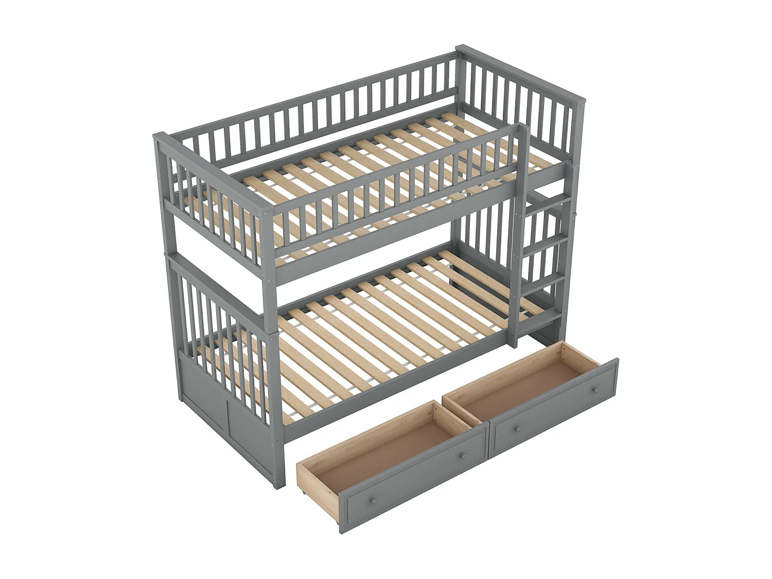 Beliche cinza infantil, 90x200 cm, funcional com gavetas e estilo cama conversível – Prático e que economiza espaço.